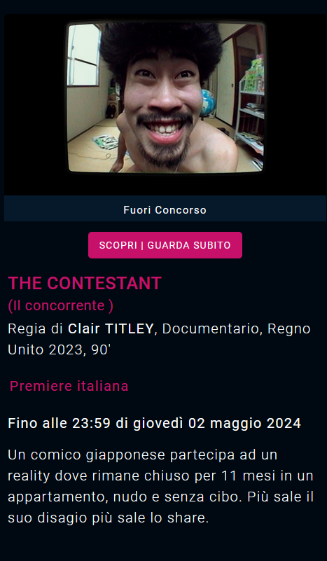 La copertina di un documentario sulla storia di Nasubi, partecipante di un reality giapponese estremo.